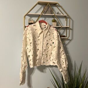 White Floral Cut-Out Shirt